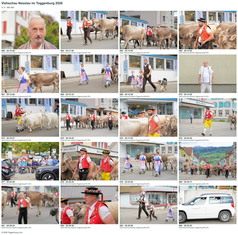 Contact sheet 4 showing photos 060 to 084 from the Nesslau Cattle Show 2026.